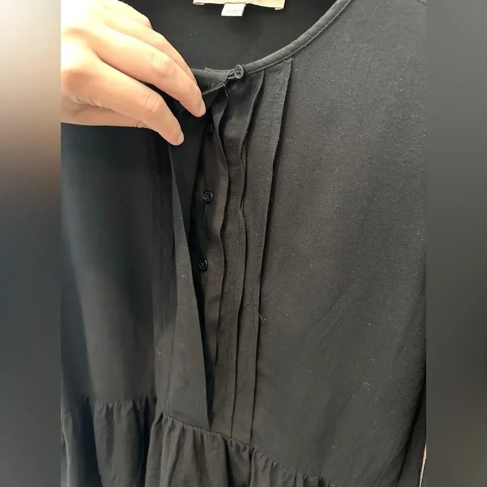 LOFT | Black Long Sleeve Peasant Top Boho Blouse Ruffle Hem Minimalist | XS
